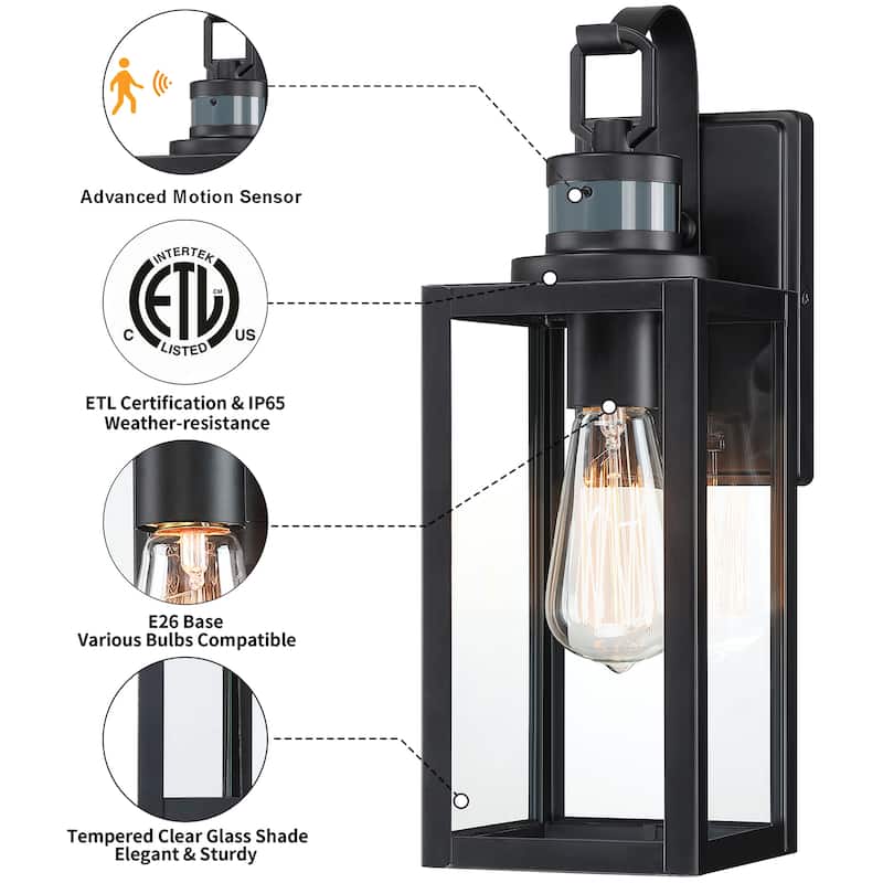 1-Light Outdoor Wall Light with Dusk to Dawn & Motion Sensor - 5"x6.6"x15"