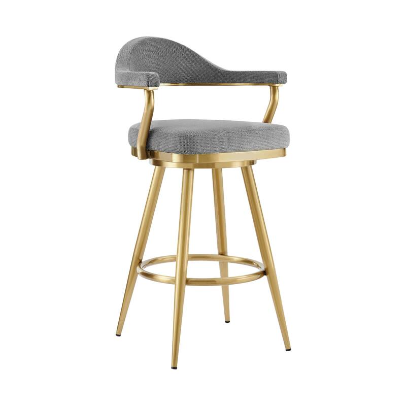 Justy Swivel Barstool Chair, Gold Steel Taper Legs, Gray Polyester