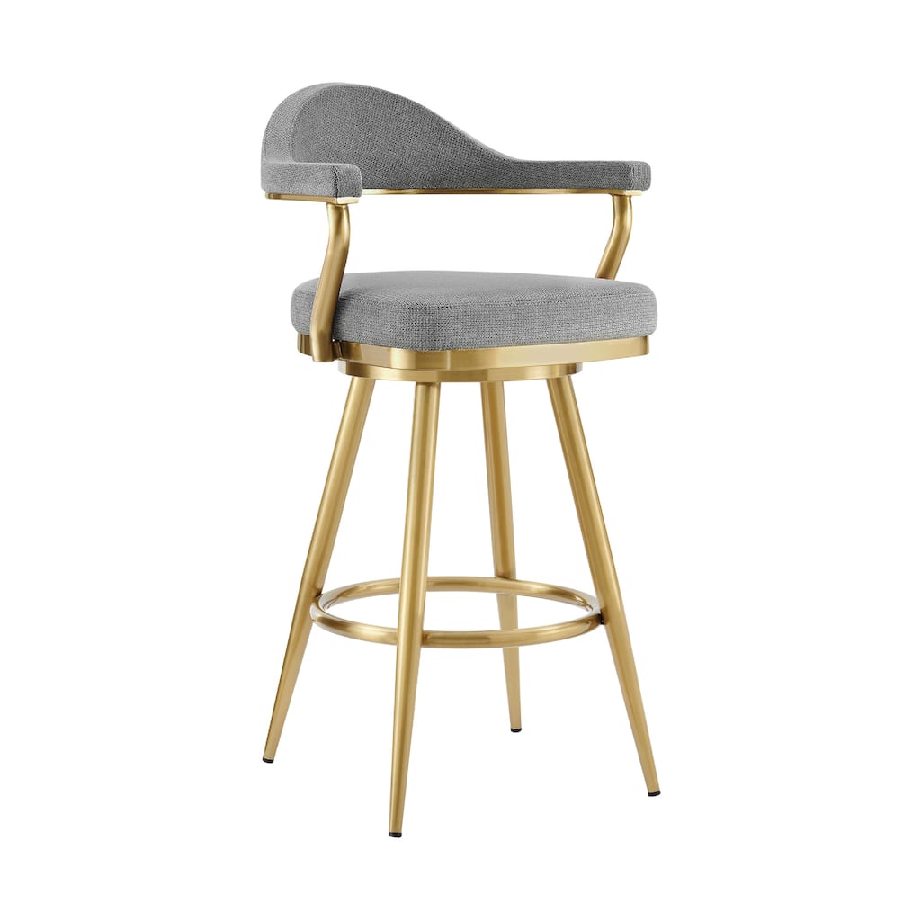 Justy Swivel Barstool Chair, Gold Steel Taper Legs, Gray Polyester