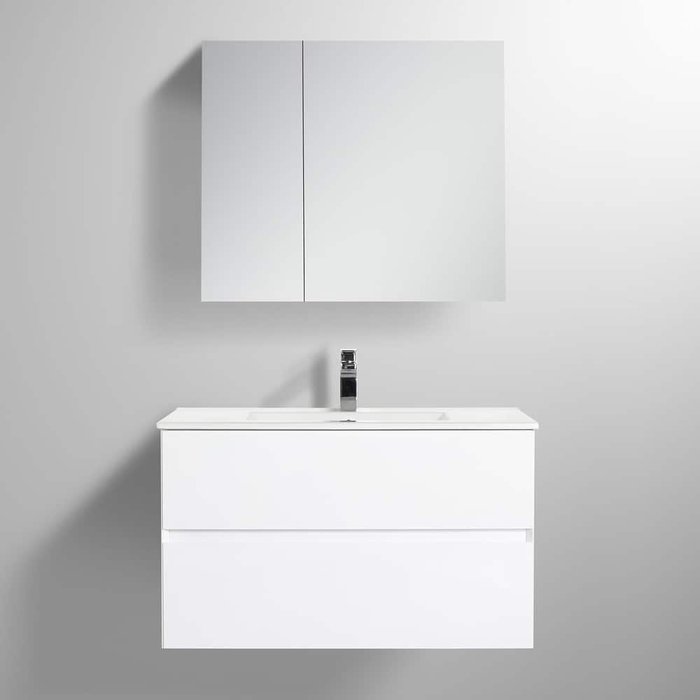 Blossom Assisi 36-Inch Wall-Mounted Vanity w/ Ceramic Sink Modern Wood