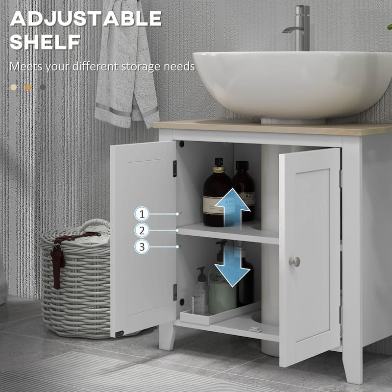 Modern White Bathroom Cabinet with Wood Grain Top and MDF Adjustable Storage Shelves - 23.5" W x 11.75" D x 23.5" H