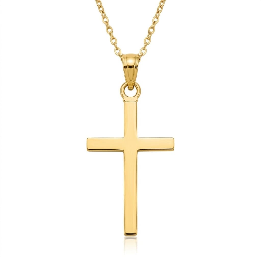 Curata 14k Yellow Gold 18" Solid Flat Polished Cross Necklace - 17x12mm