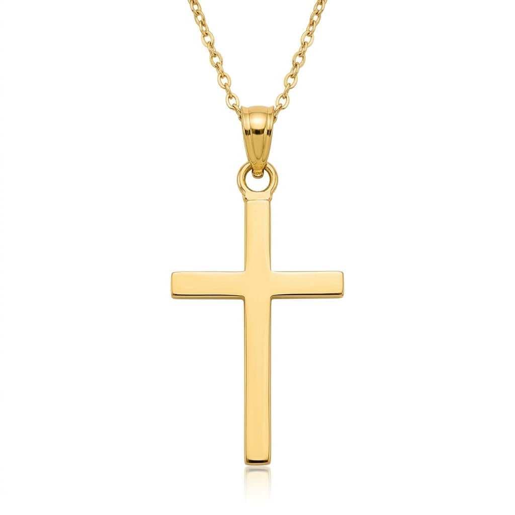 Curata 14k Yellow Gold 18" Solid Flat Polished Cross Necklace - 17x12mm