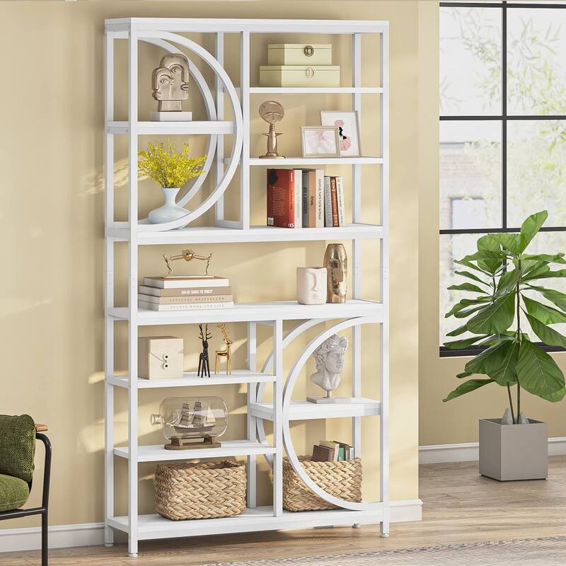 77" Tall Industrial Bookcase, Open Bookshelf Display Shelves