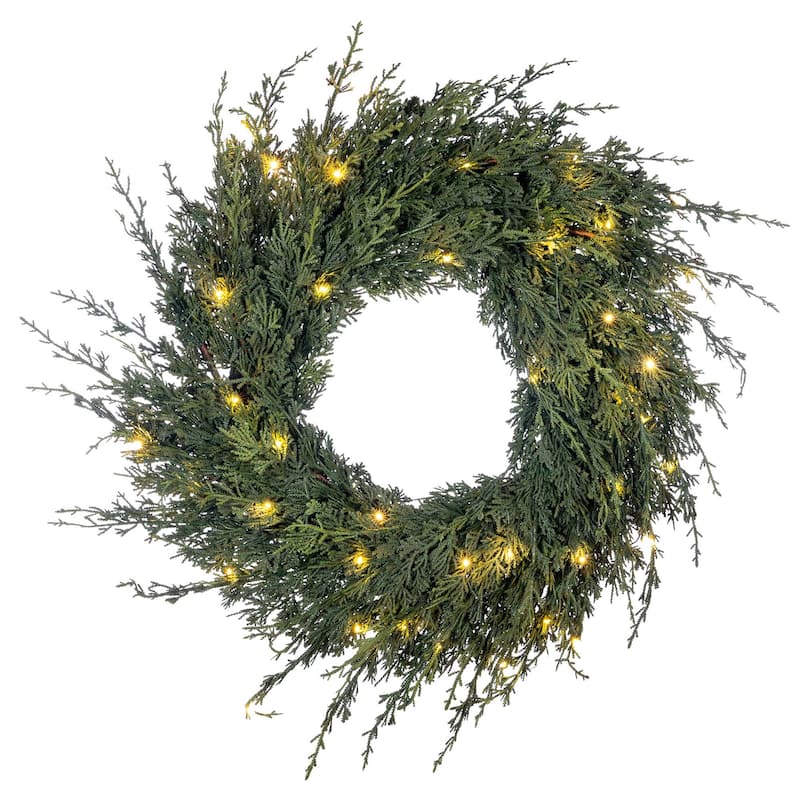 24 in. Pre-Lit LED Wreath - Cedar