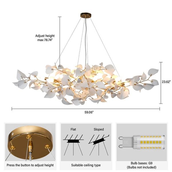 dimension image slide 3 of 5, KAYLA 31.5" 6-Light Luxury Gold Chandelier, Modern Ceramic Leaf Branch