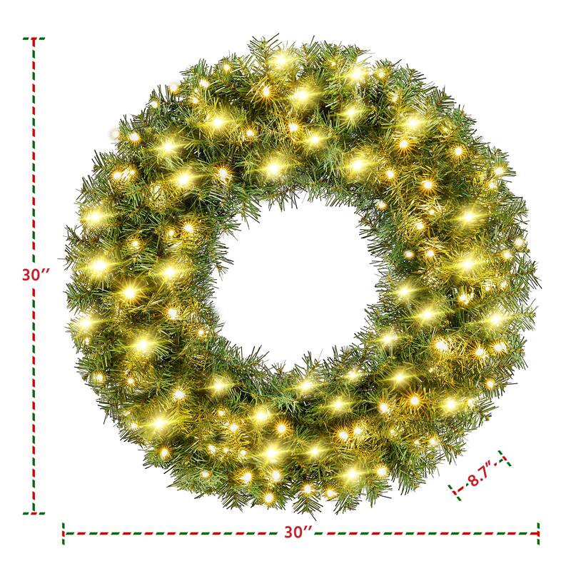 Yaheetech 30in Pre-lit Christmas Wreath Holiday Decoration with 110 LED Lights & 300 Tips - 2.5ft