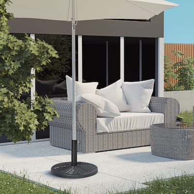 Patio Umbrella Base Holder,Heavy Duty Round Parasol Stand with Rattan Design