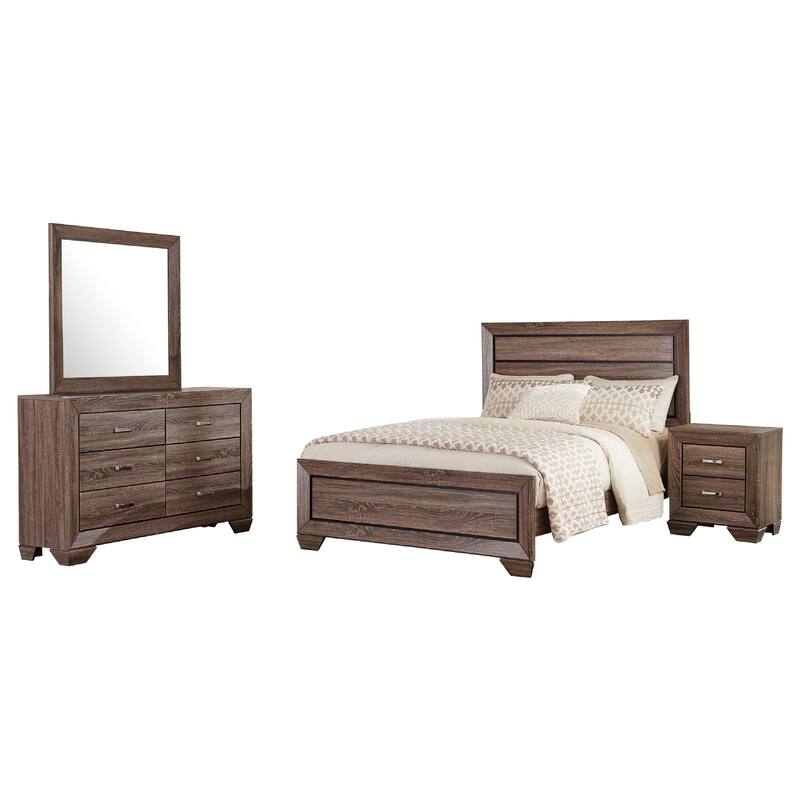 Bello 4pc King Bedroom Set, Transitional Washed Taupe Brown n Black