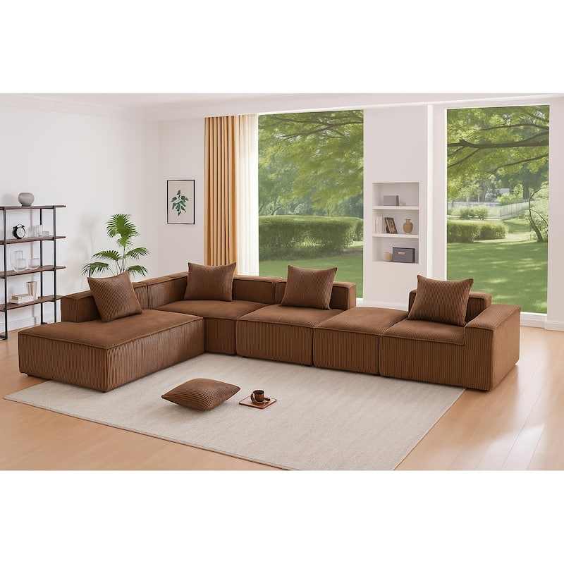 Corduroy Modular Sectional Sofa with Chaise Lounge, Deep Seat, Ottoman