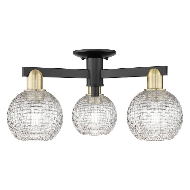 Innovations Lighting Endless Possibilities Arcadia - Athens - 3 Light 23" Basketweave Semi-Flush Mount - Black Antique Brass