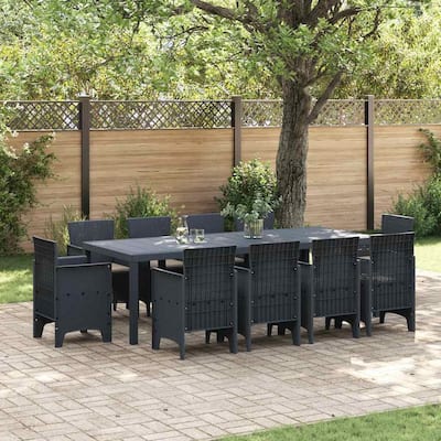 vidaXL Garden Dining Set 9/11 pcs Anthracite/Brown Polt rattan - 250 x 100 x 73 cm