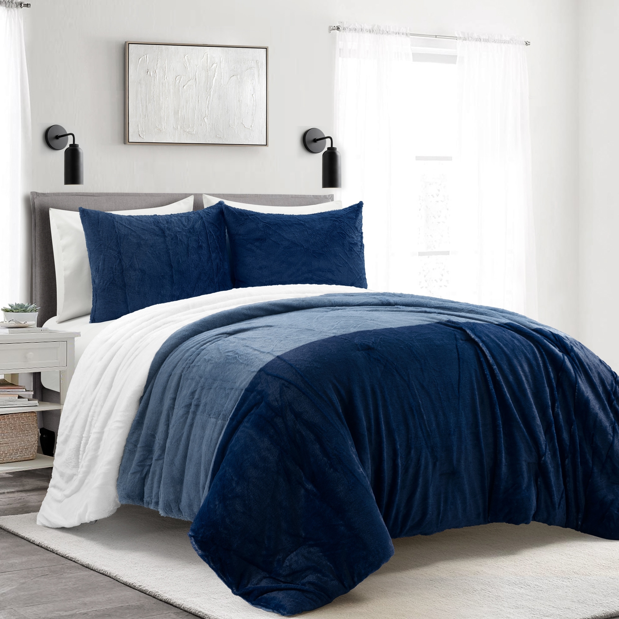 Lush Decor Farmhouse Color Block Ultra Soft Faux Fur All Season Kids Comforter Set Dusty Rose Twin