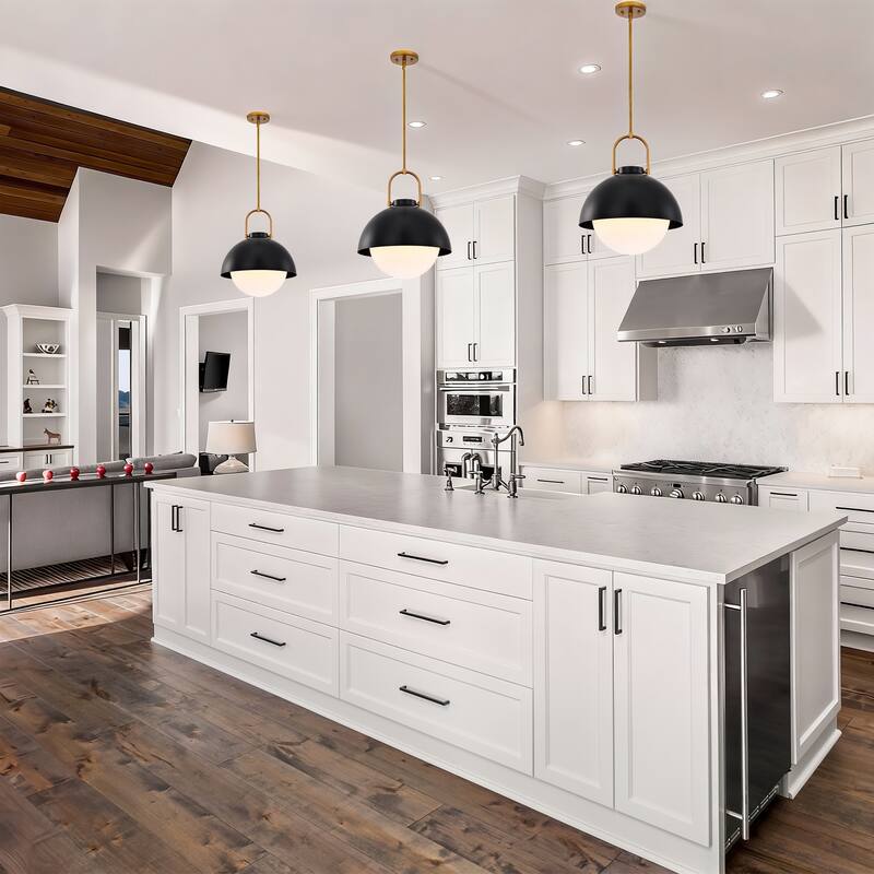 1-Light Matte Black Finish Modern Pendant Light Fixture with Opal Glass Shade for Dining Room or Kitchen Island