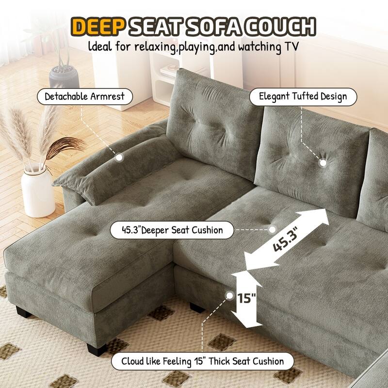 U-Shaped Convertible Sofa with Pull Out Bed & USB Ports