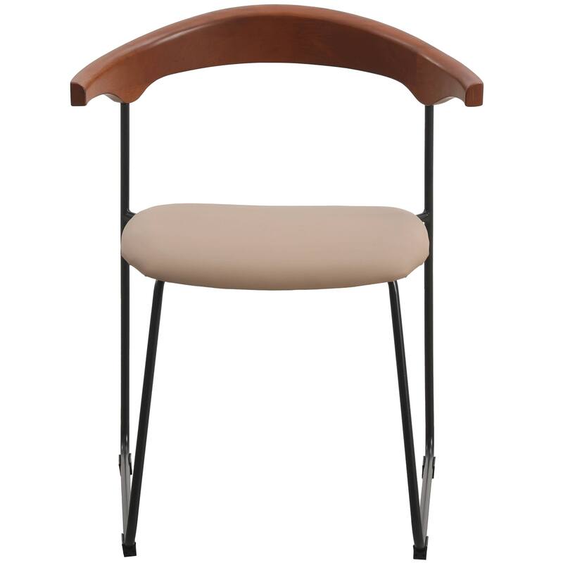 Dining Chair in Leather with Beech Back and Iron Legs Set of 2