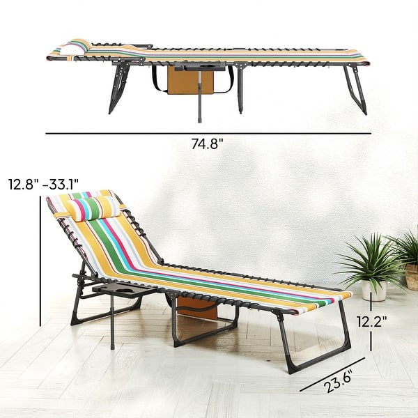 dimension image slide 6 of 8, Outsunny Folding Chaise Lounge Chair Outdoor Tanning Chair with Side Table, 5-Level Adjustable Beach Lounge Chair with Headrest