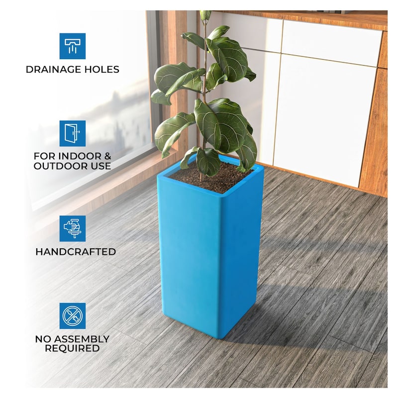 Marquee Succulent and Herb Fiberstone MGO Clay Square Planter Pot with Drainage for Indoor Outdoor Home Office Patio Porch Decor