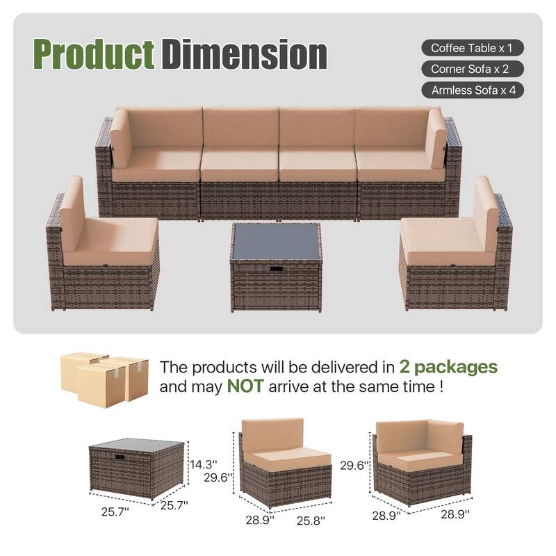 AOXUN Wicker Rattan Outdoor Sectional Sofa Set with Coffee Table
