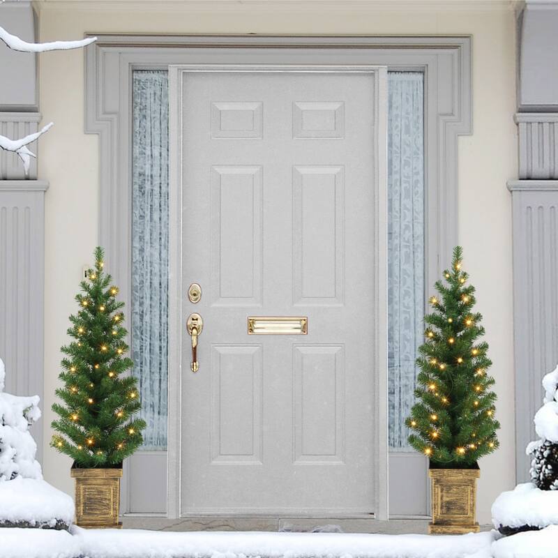 Puleo International Set of 2 3.5 ft. Battery Operated Potted Pre-lit Trees