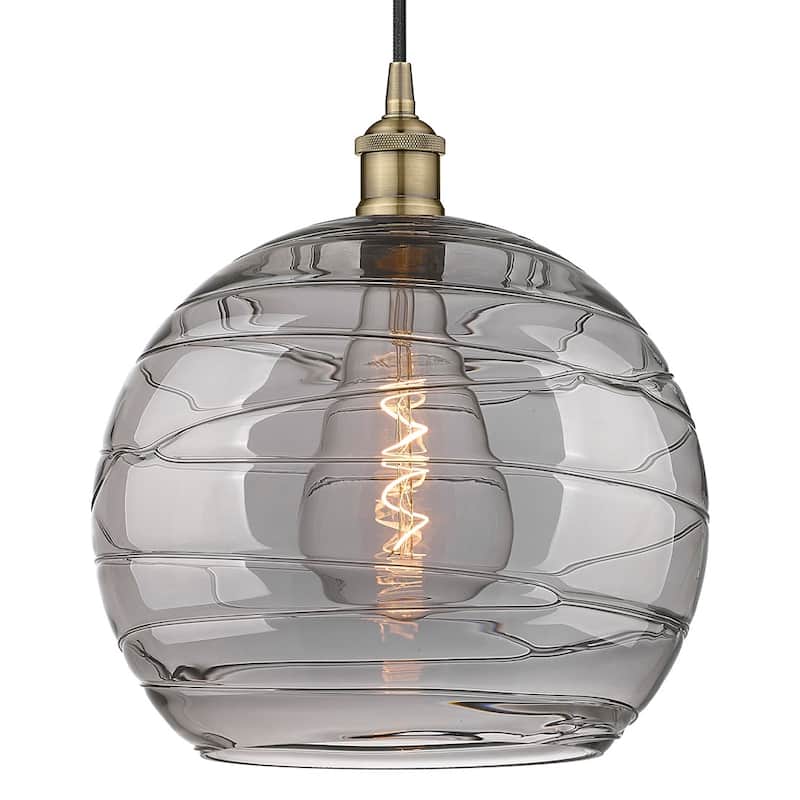 Innovations Lighting 616-1P 15 14 Athens Deco Swirl Pendant Athens - Antique Brass / Light Smoke Deco Swirl