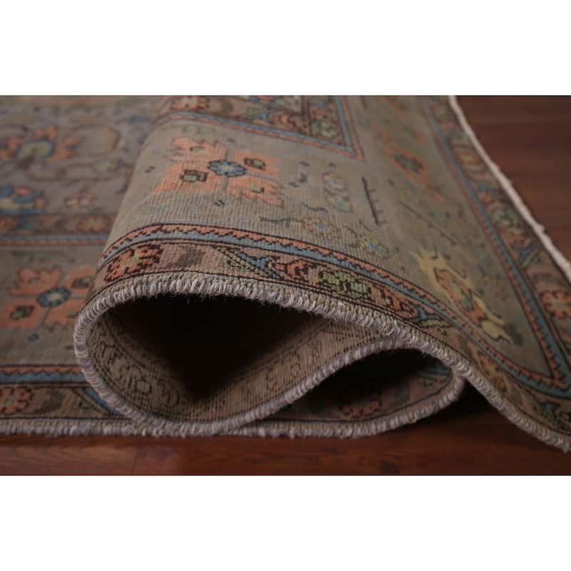 Gray Tabriz Persian Vintage Rug Hand-Knotted Wool Carpet - 8'0"x 10'10"
