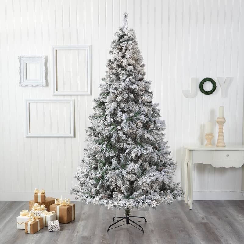 8' Flocked White River Mountain Pine Artificial Christmas Tree, Unlit - 8 Foot