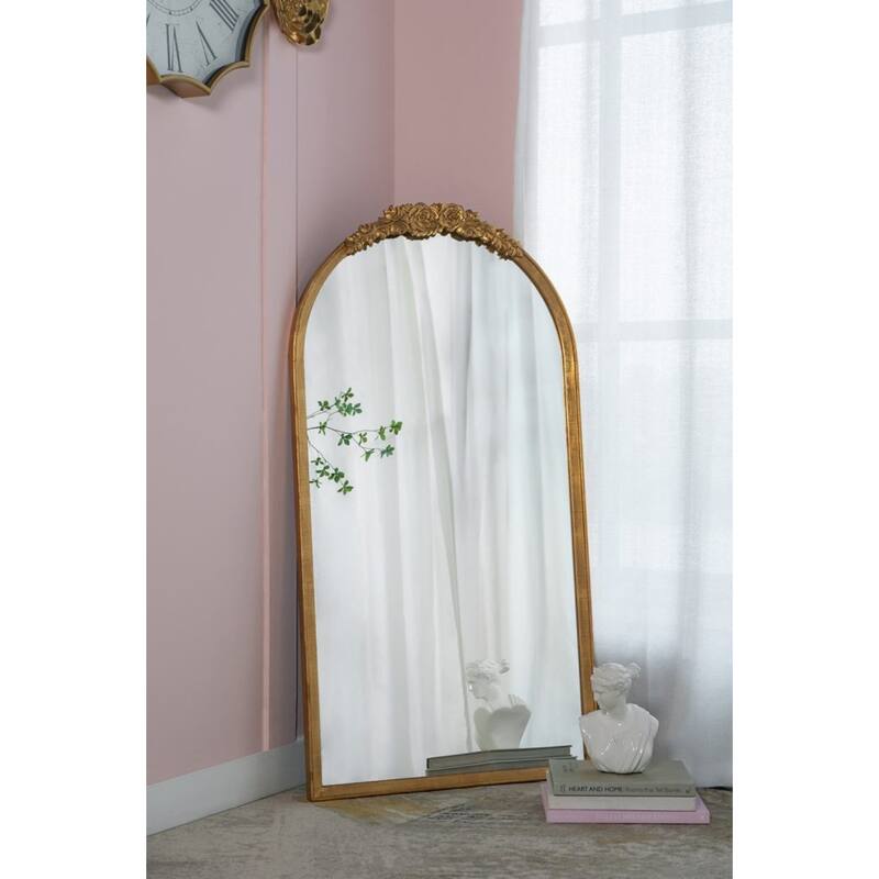 Floral Crest Wooden Floor Mirror - 4.25" - Gold