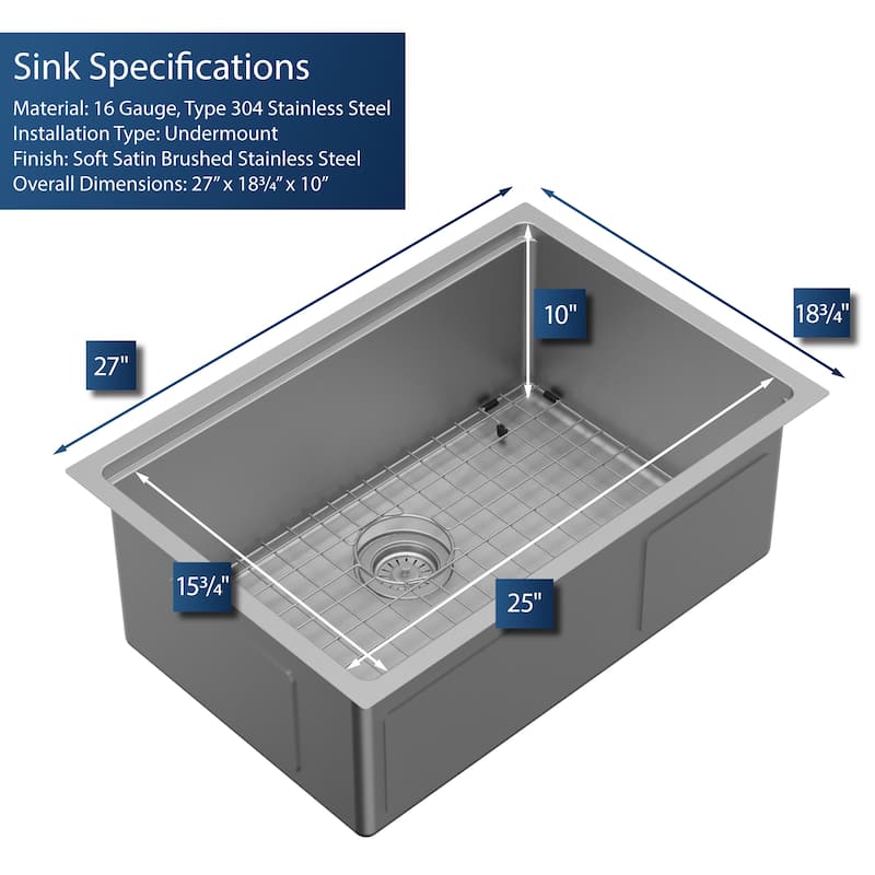 Karran Elite WS-34-PK1 Undermount 27" Single Bowl Stainless Steel Workstation Kitchen Sink
