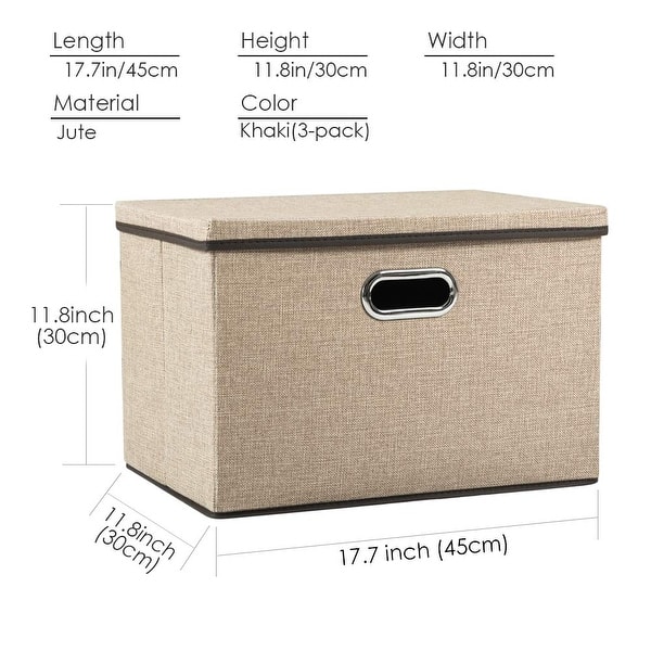 Large Collapsible Storage Bins with Lids 3-Pack Jute Fabric Foldable ...