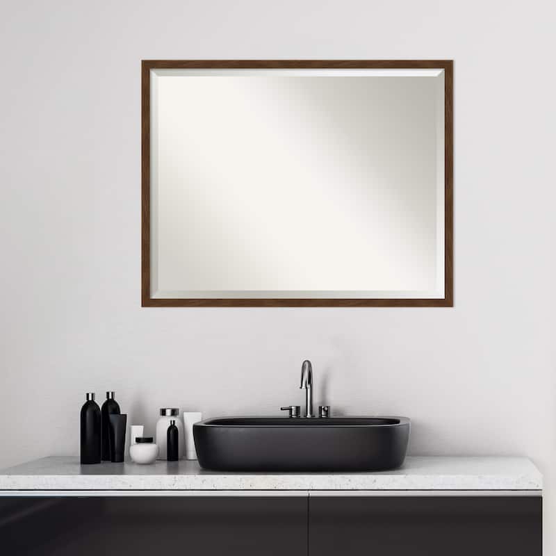 Beveled Wood Bathroom Wall Mirror - Carlisle Brown Narrow Frame - Carlisle Brown Narrow