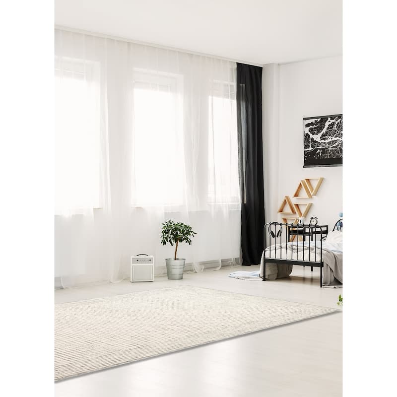 ECARPETGALLERY Hand Tufted Timeless Cream Wool Rug - 5'0 x 7'11