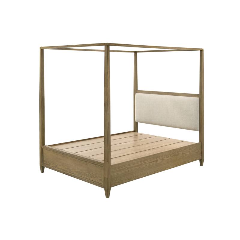 Queen Canopy Bed with Clean-lined Frame and Natural Wood Finish