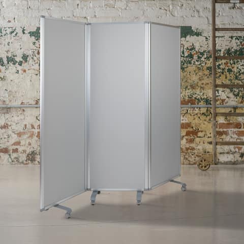 Mobile Whiteboard/Cloth 3 Section Partition with Locking Casters, 72"H x 24"W - 23.75" - 71"W x 0.875" - 13.875"D x 72.125"H