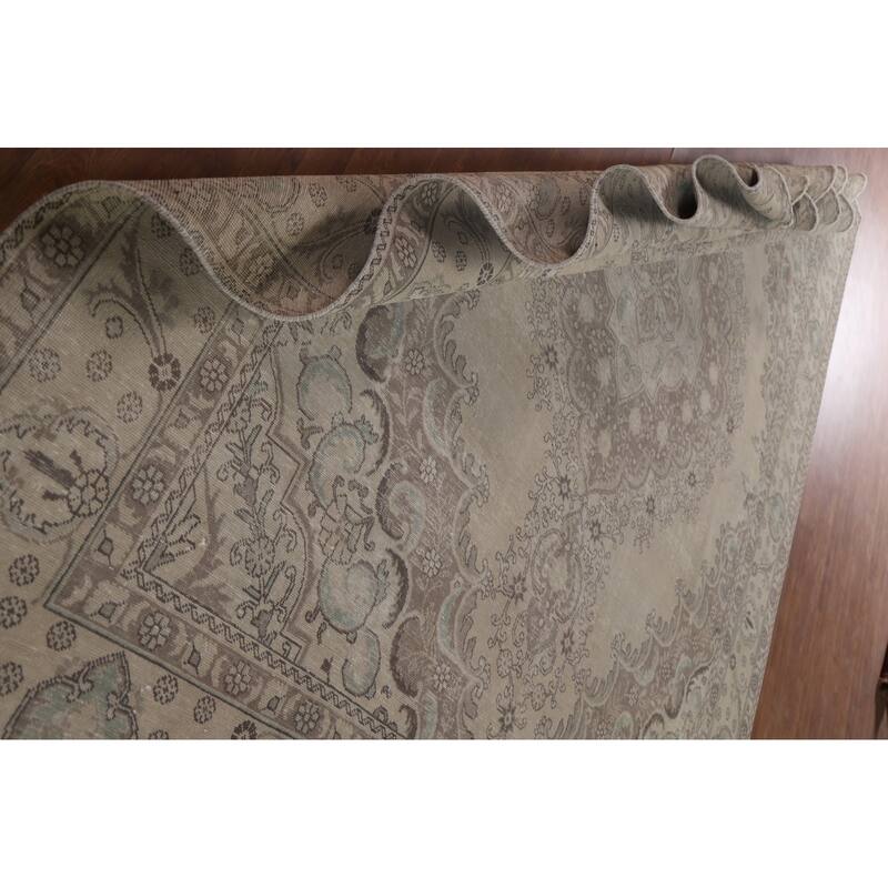 Hand Knotted Oriental 100% Wool Carpet Traditional Medallion Beige & Ivories Tabriz Area Rug - 12' 2'' X 9' 8''