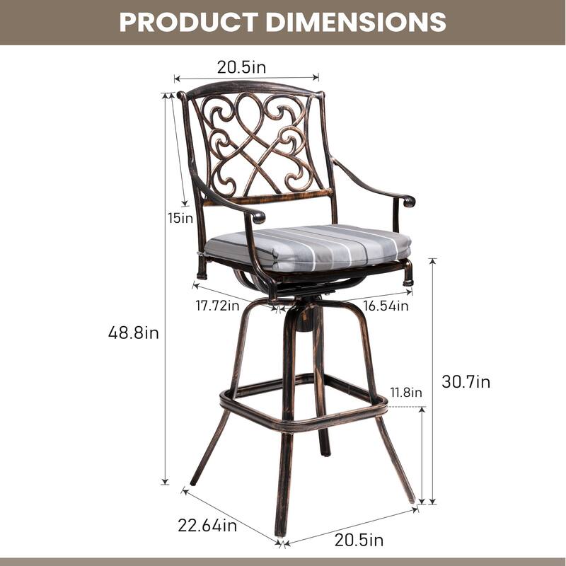 Pellebant Patio Aluminum Swivel Bar Stool with Sunbrella Cushion