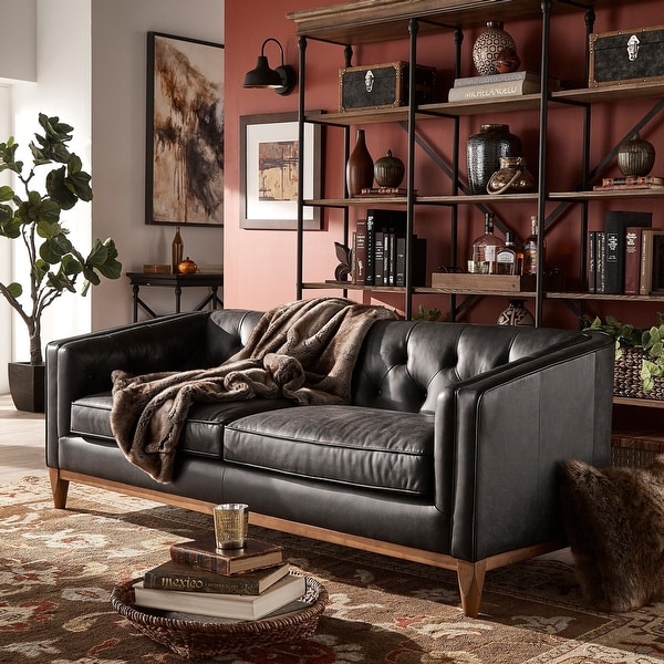 Tufted leather sofa and best sale loveseat