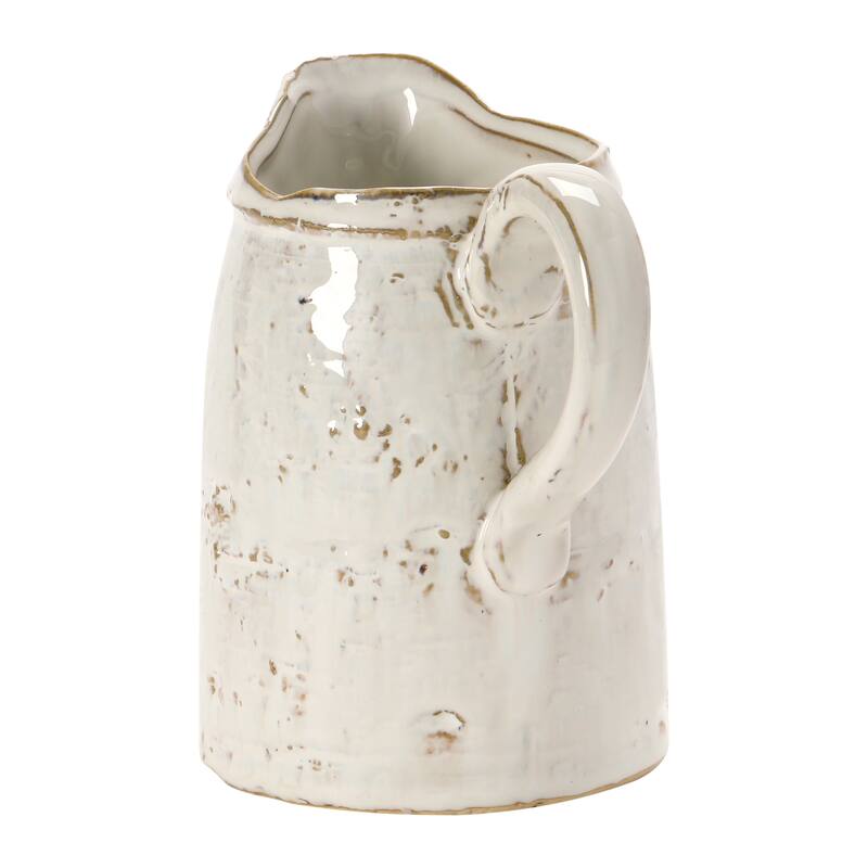 28 oz. Stoneware Pitcher, Reactive Glaze, White (Each One Will Vary)