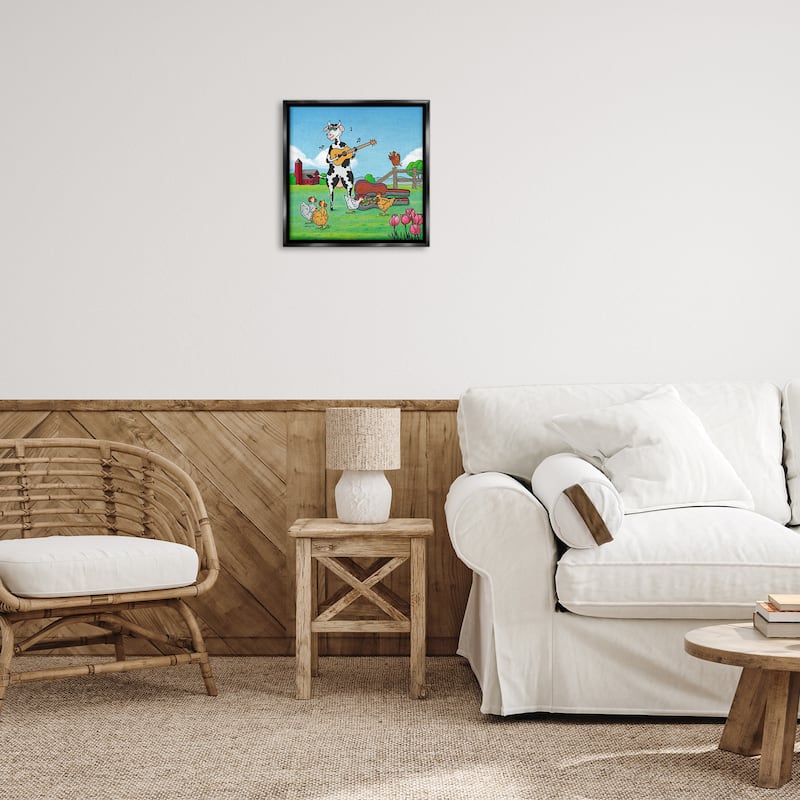 Stupell Busking Cow with Audience Framed Floater Canvas Wall Art Design By Roger Straub