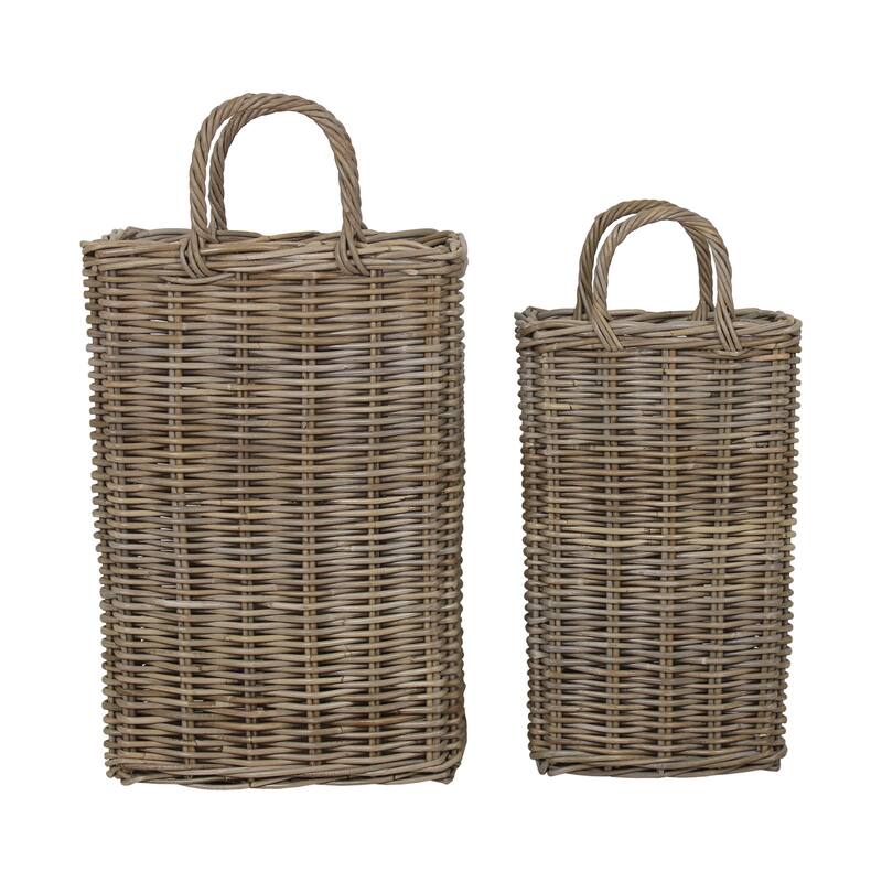 Handmade Natural Rattan Tall Woven Basket Set of 2 by East at Main