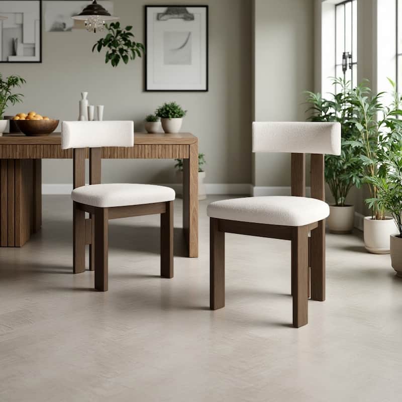 Mid-Century Modern Wood Dining Chairs Set of 2,White & Walnut Side Chairs, Fully Assembled