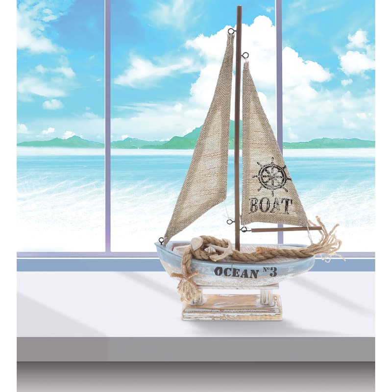 CoTa Global Coastal Horizon Wood Sailboat Model Nautical Decor - 7.5"L x 2.15"W x 14.1"H.