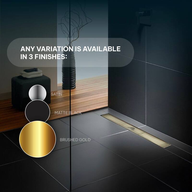 Oceanic Linear Shower Drain, Marine-grade 316 Stainless Steel, Grid Cover with Hair Strainer
