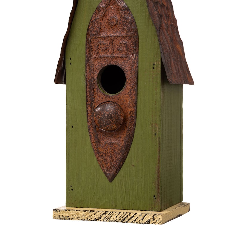 Glitzhome 13.25"H Distressed Green Solid Wood Hanging Birdhouse