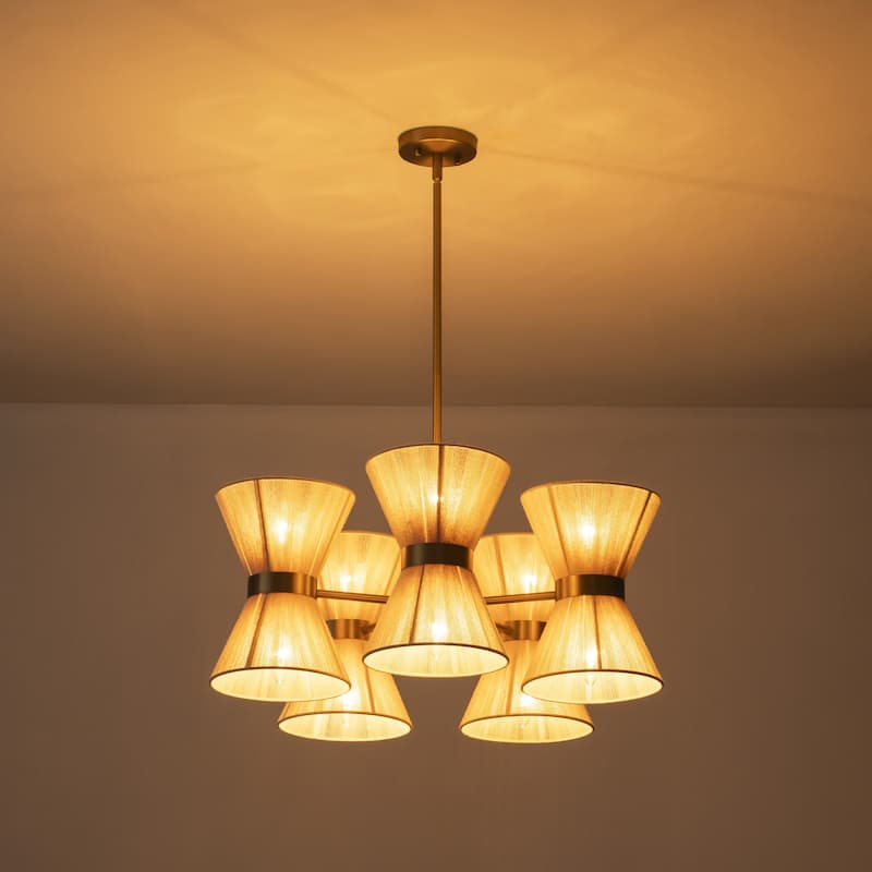 10-Light Farmhouse Boho Sputnik Hourglass Ivory Rope Handwoven Fabric Chandelier for Dining Room