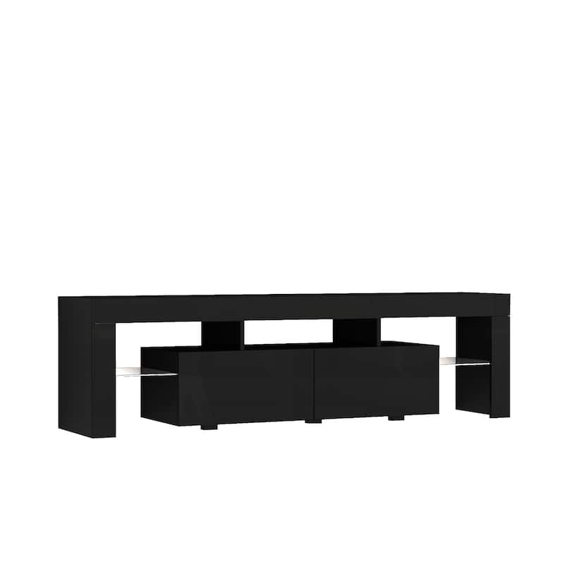 Black 63" TV Stand with LED Light, Open and Hidden Storage Spaces for TVs Up to 65"
