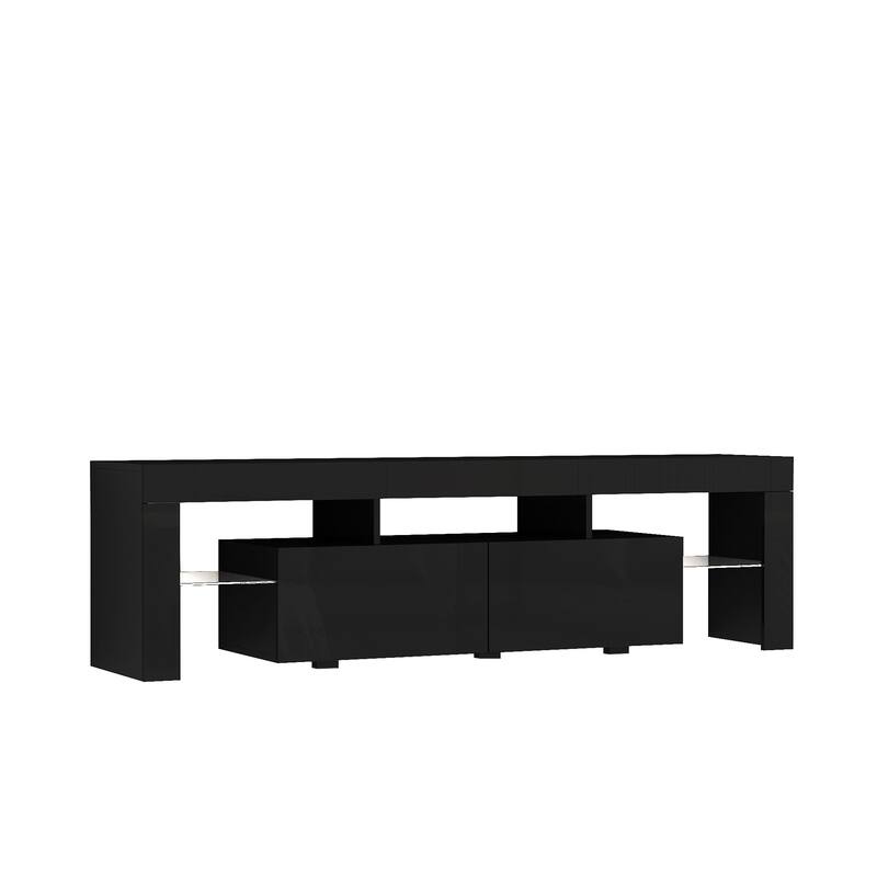 High gloss TV Stand with LED Lights for TVs up to 65'', Modern TV Console with Storage Cabinets for Living Room