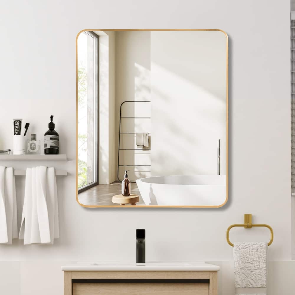 GDFStudio - Lucentia Luxury Modern Rectangular Bathroom Vanity Decorative Mirror with Metal Frame & Clean Architectural Profile