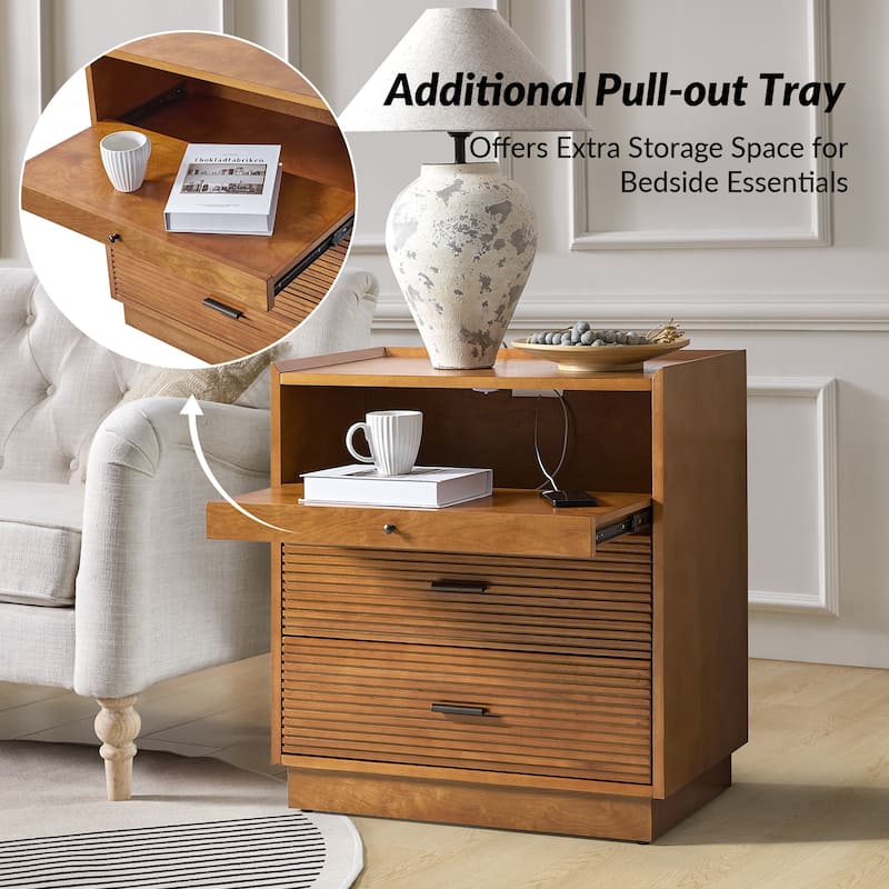 Lorenz Mid-century Nightstand with USB and LED Light by HULALA HOME