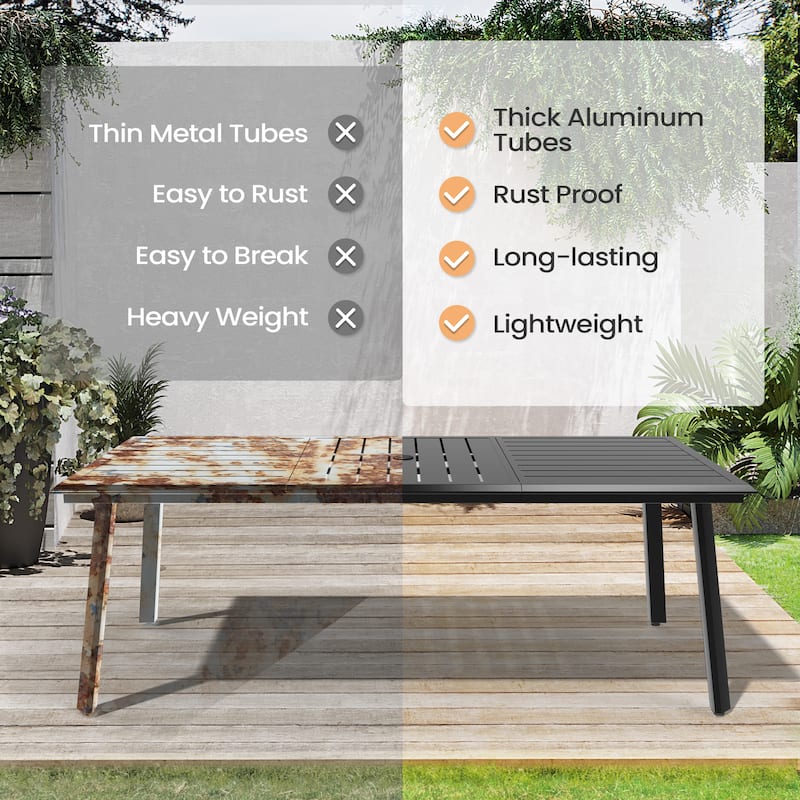 Pellebant Outdoor Aluminum Dining Table with Umbrella Hole for 6-8 Person